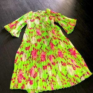 Christopher John Rogers Floral Pleated Kaftan Dress (Slip dress included)